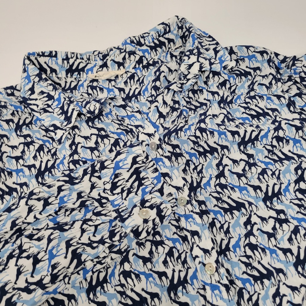 Jane and Delancey Button Down Women Medium Blue Giraffe Print Long Slv‎